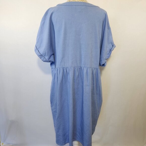 Briggs Ladies Size X-Large Blue Linen Blend V-Neck Pockets Pleated Dress Casual - Picture 12 of 16